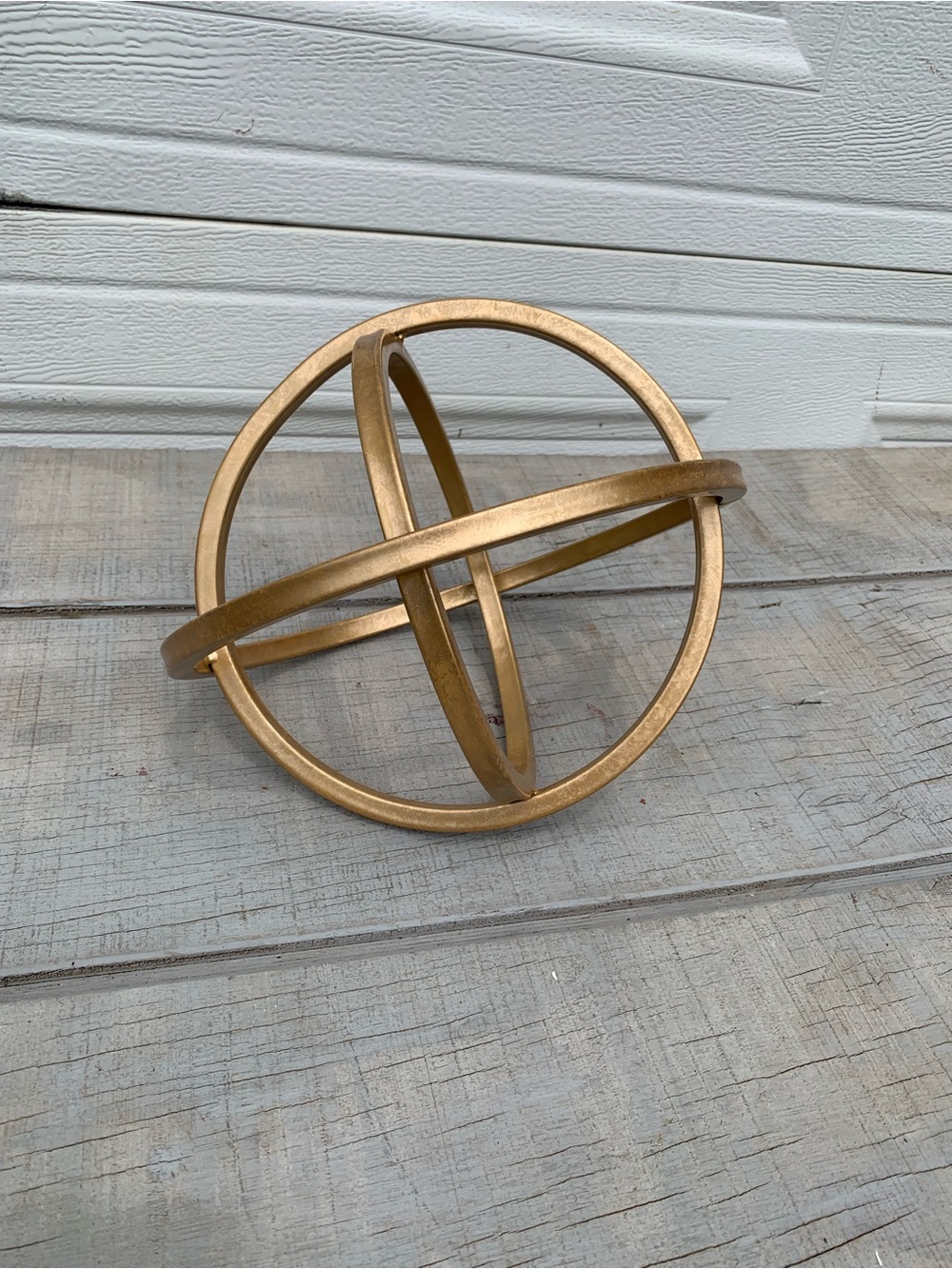 Gold Metal 3-Ring Interlocking Geometric Armillary Sphere Tabletop Decor Orb 9.5
